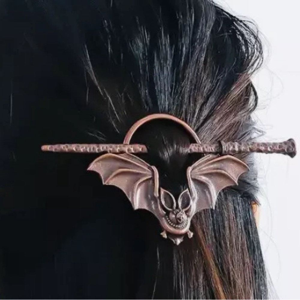 Hair Pin Bronze Color Metal Hair Accessory New Bat And Sword Goth Skater Emo